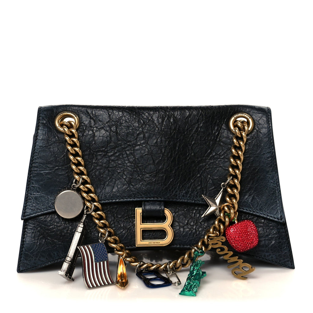 Balenciaga Crushed Calfskin Quilted Small Souvenirs Crush Chain Bag Black