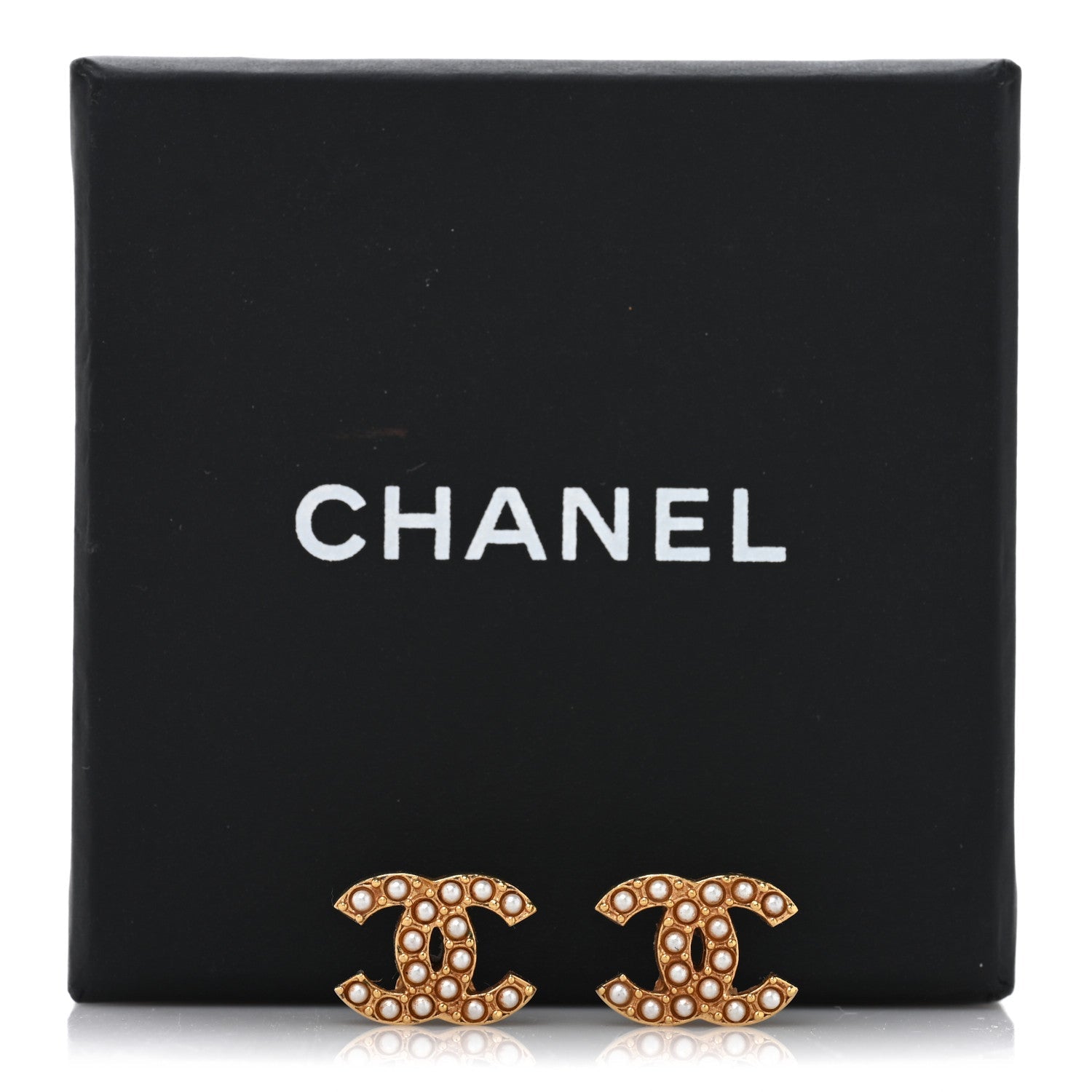 Chanel Pearl Studded CC Earrings Gold