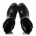 Gucci Flores Calfskin Monogram Maxi GG Nappa Matelasse Double G 40mm Ankle Boots 37 Black Camel Ebony