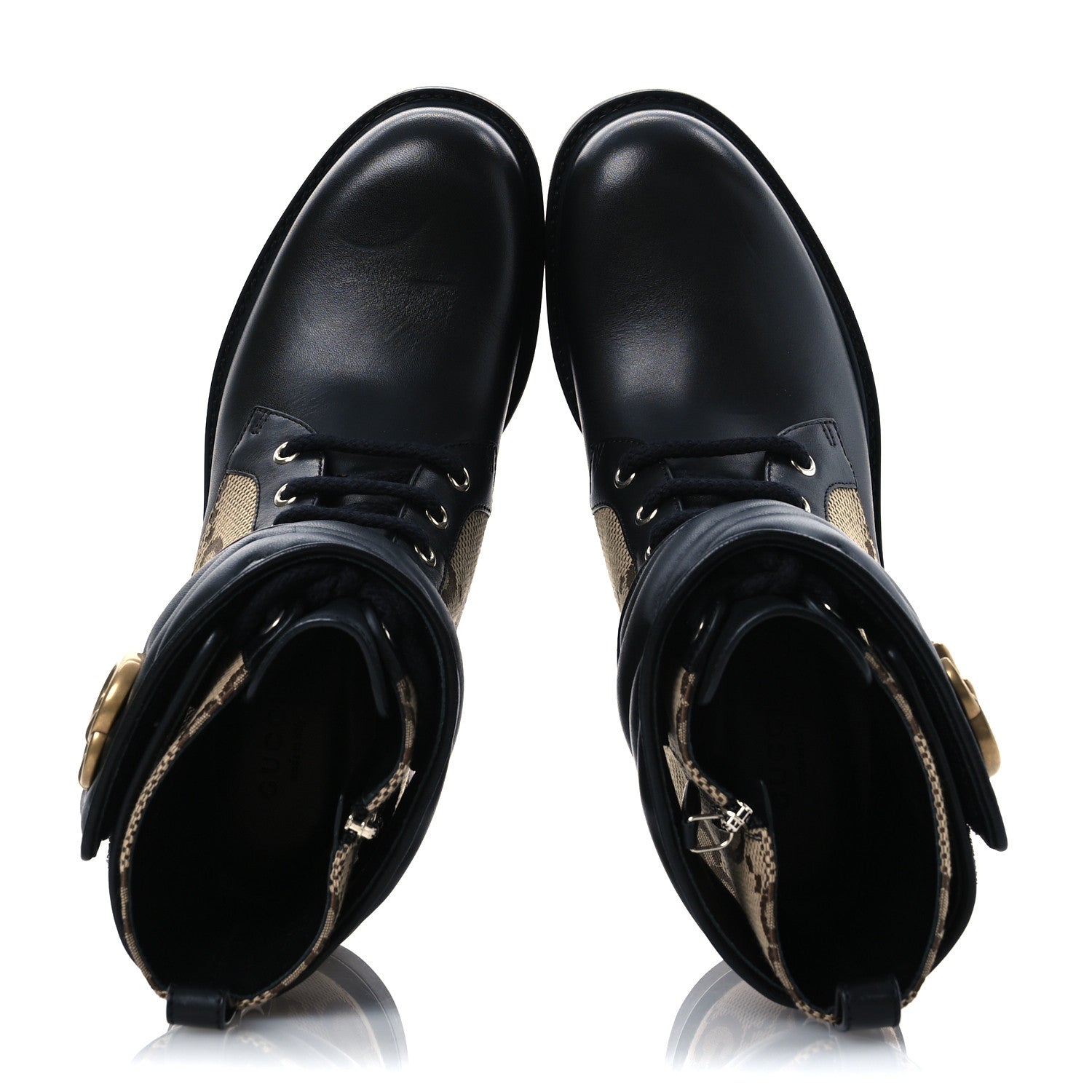 Gucci Flores Calfskin Monogram Maxi GG Nappa Matelasse Double G 40mm Ankle Boots 37 Black Camel Ebony