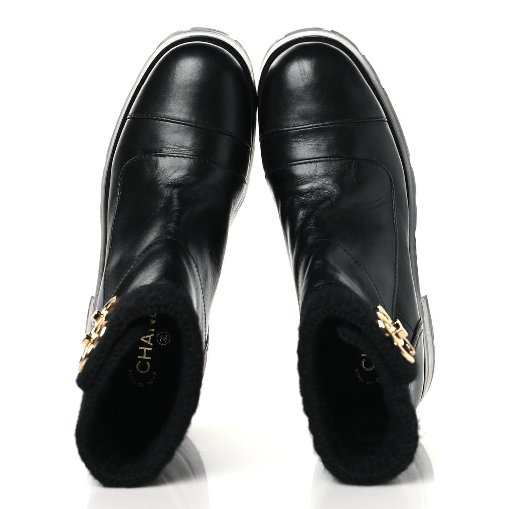 Chanel Calfskin Knit CC Short Boots 41 Black
