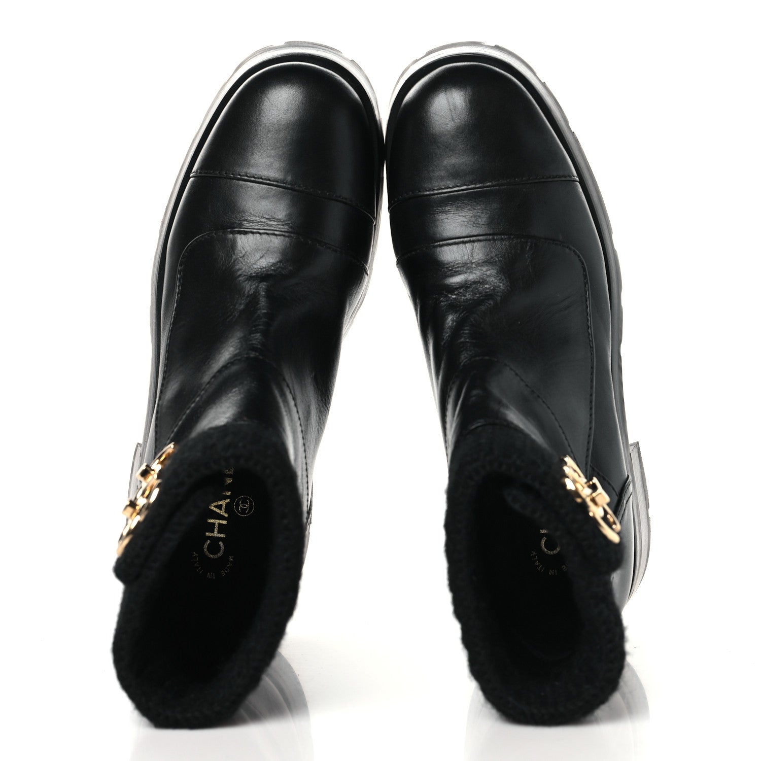 Chanel Calfskin Knit CC Short Boots 41 Black