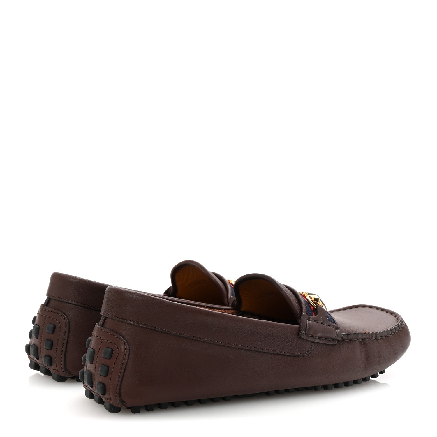 Gucci Soft Clove Calfskin Web Mens Horsebit Driver Loafers 7.5 Cocoa