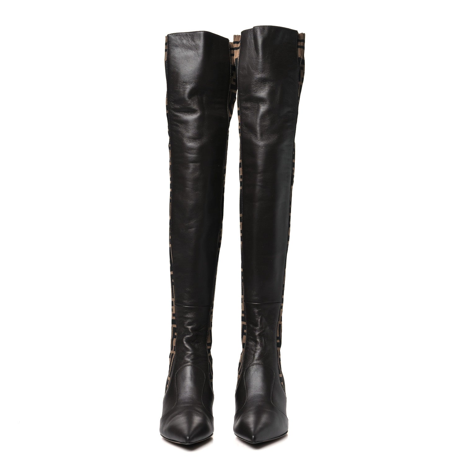 Fendi Nappa Microfiber Fabric FF Rockoko Thigh High Boots 35 Ebano Tobacco Black