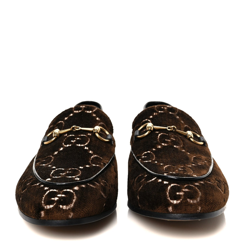 Gucci Velvet GG Monogram Horsebit Womens Jordaan Loafers 40 Brown Black