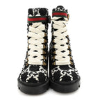 Gucci Tweed GG Monogram Lace Up Combat Ankle Boots 35.5 Black