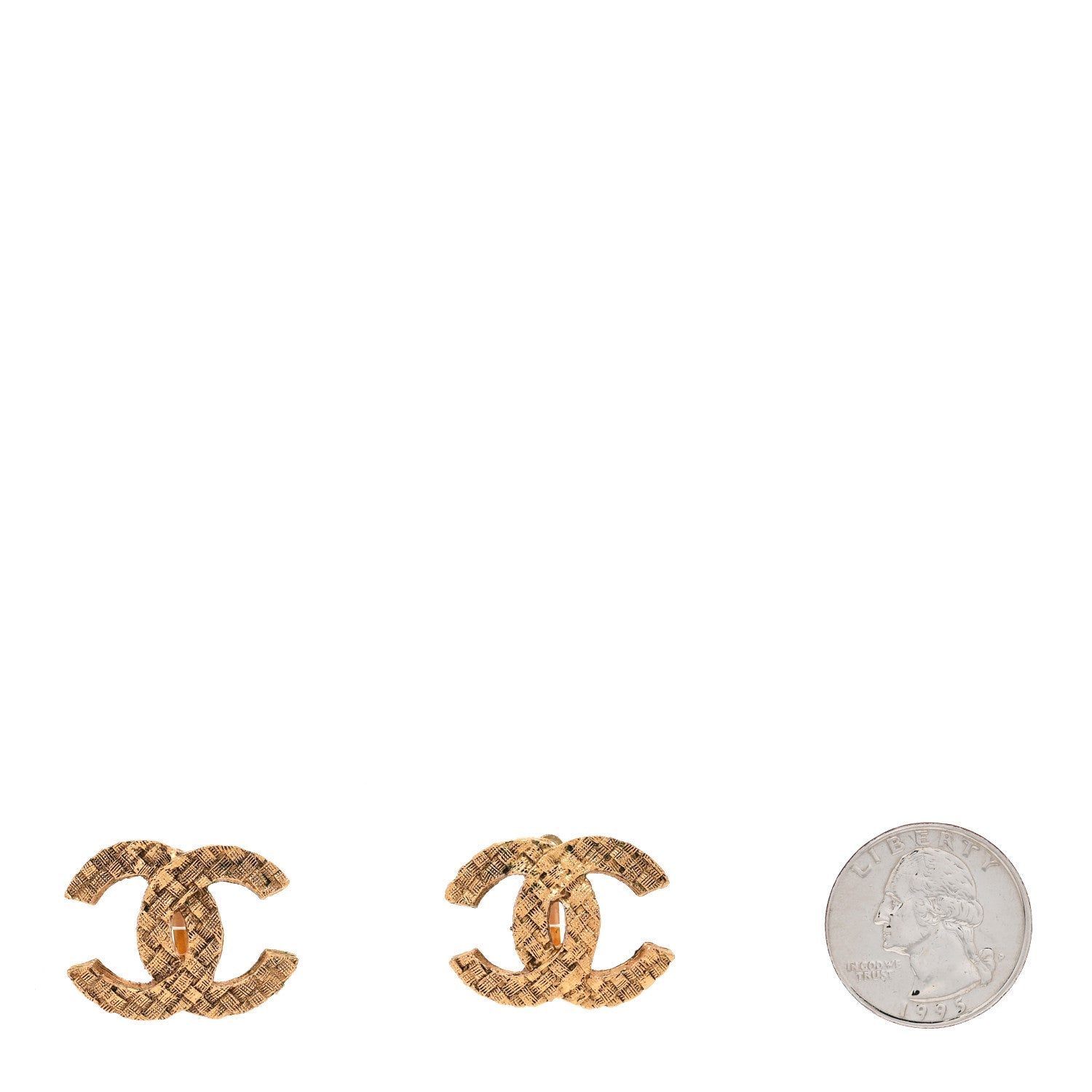 Chanel CC Woven Clip On Earrings Gold