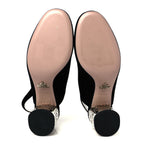 Prada Suede Crystal Block Heel Slingback Pump 37 Black