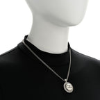 Chanel Crystal Enamel CC Pendant Necklace Silver White