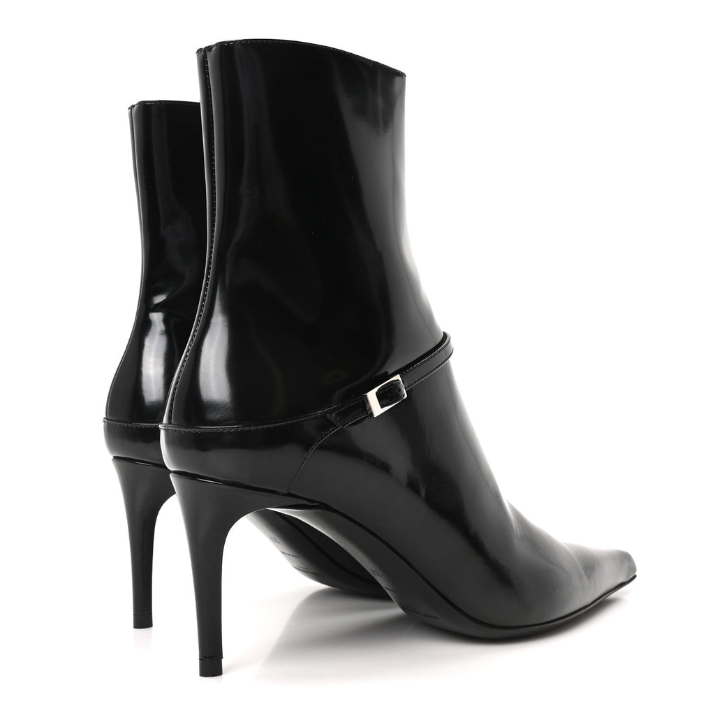 Saint Laurent Patent Vendome Buckle Ankle Booties 37 Black
