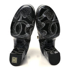 Chanel Calfskin Camellia Printed Ankle Boots 39 Black White
