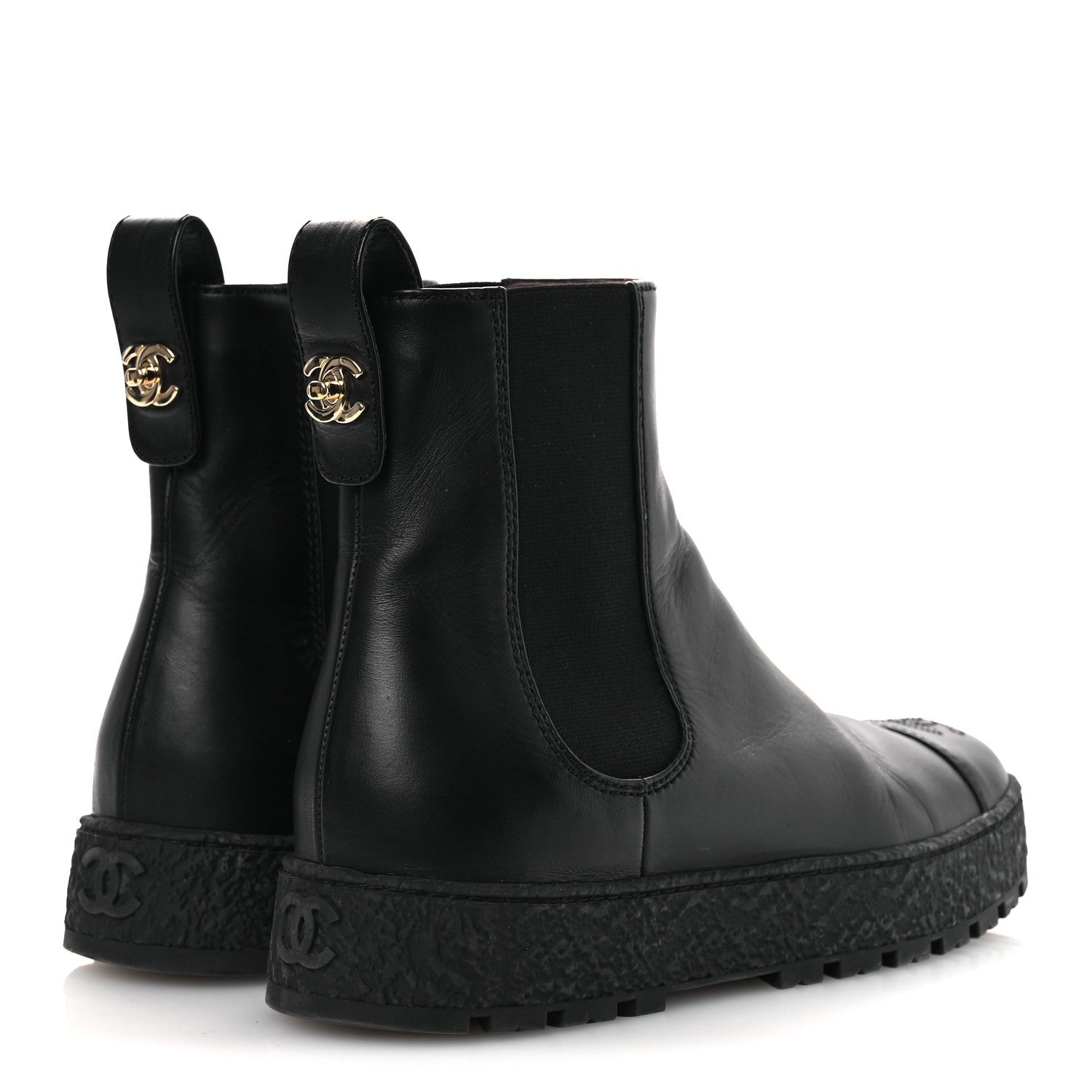 Chanel Calfskin Cap Toe CC Ankle Boots 38 Black