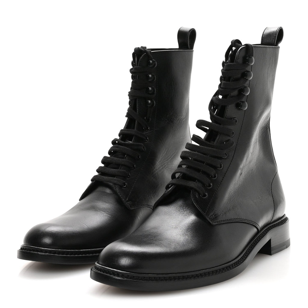 Saint Laurent Stalker Lambskin Mens Army 20 Lace Up Boots 40 Black