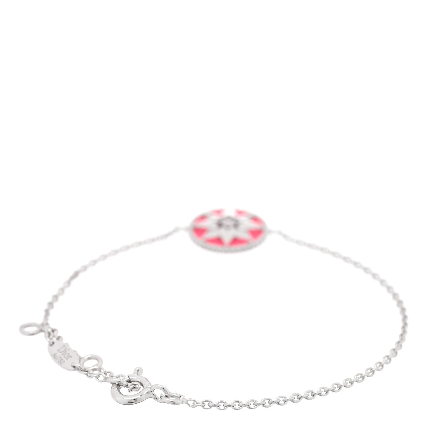 Christian Dior 18K White Gold Diamond Enamel Rose Des Vents Bracelet Pink