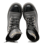 Chanel Calfskin CC Lace Up Combat Boots 39 Gray