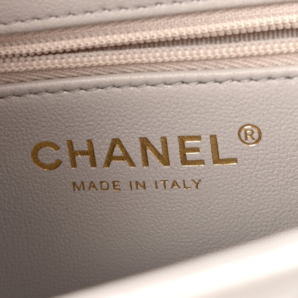 Chanel Shiny Aged Calfskin Quilted Nano Kelly Shopper Light Grey