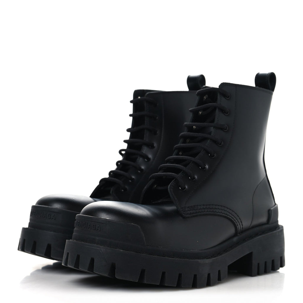 Balenciaga Calfskin Womens Strike 20mm Lace Up Boots 38 Black