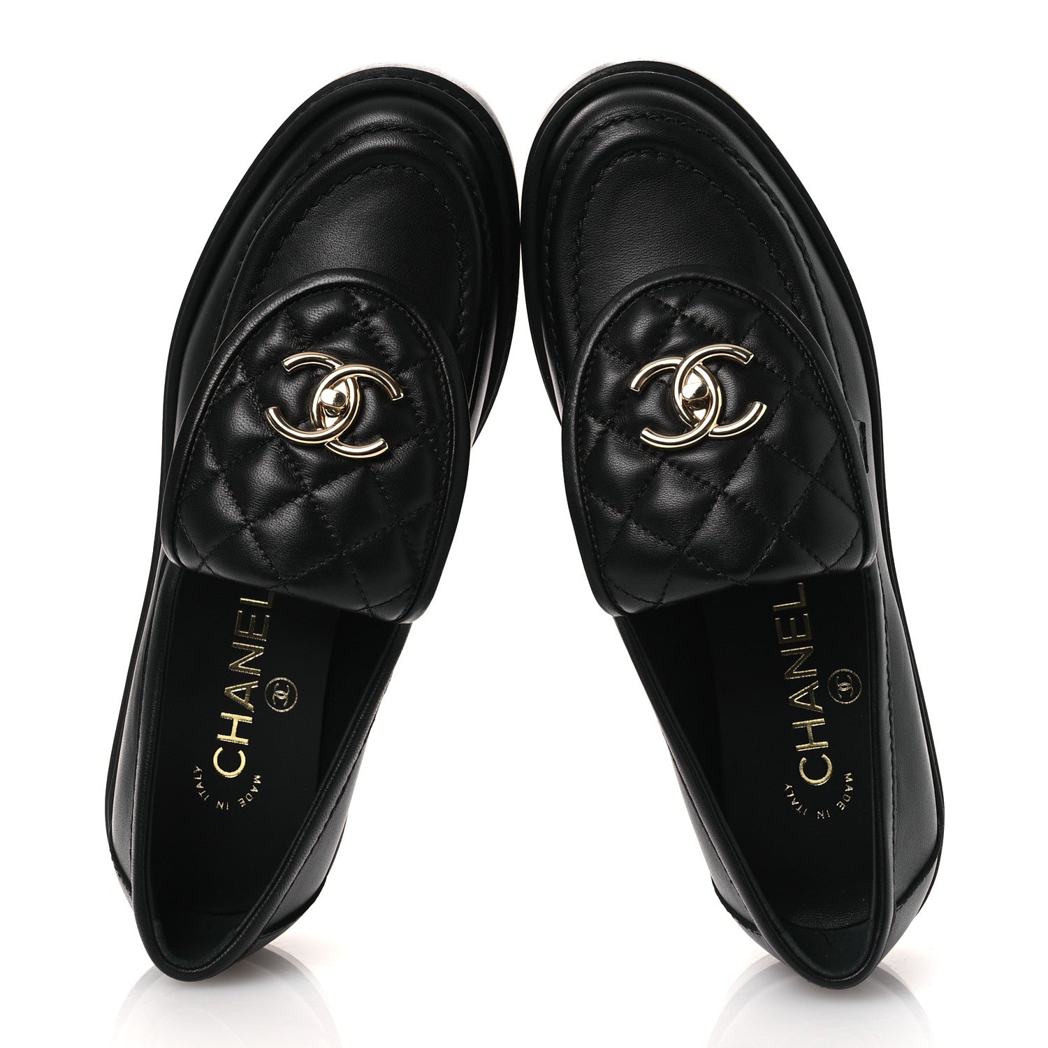 Chanel Lambskin Quilted CC Turnlock Loafers 36.5 Black