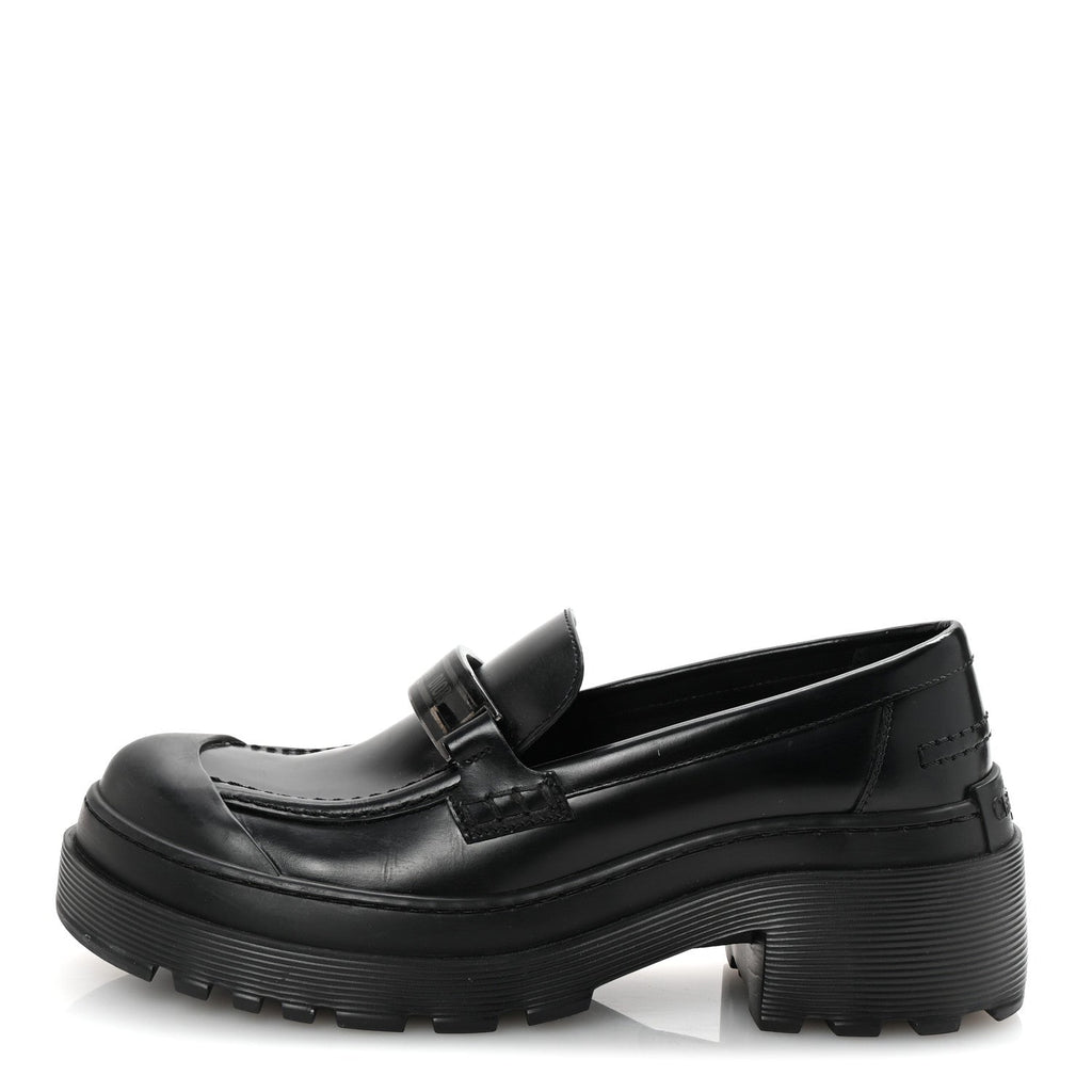 Christian Dior Brushed Calfskin Dior Code Lug Sole Platform 35mm Loafers 38.5 Black