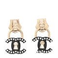 Chanel Metal Resin Crystal Pearl CC Lock Drop Earrings Gold Black
