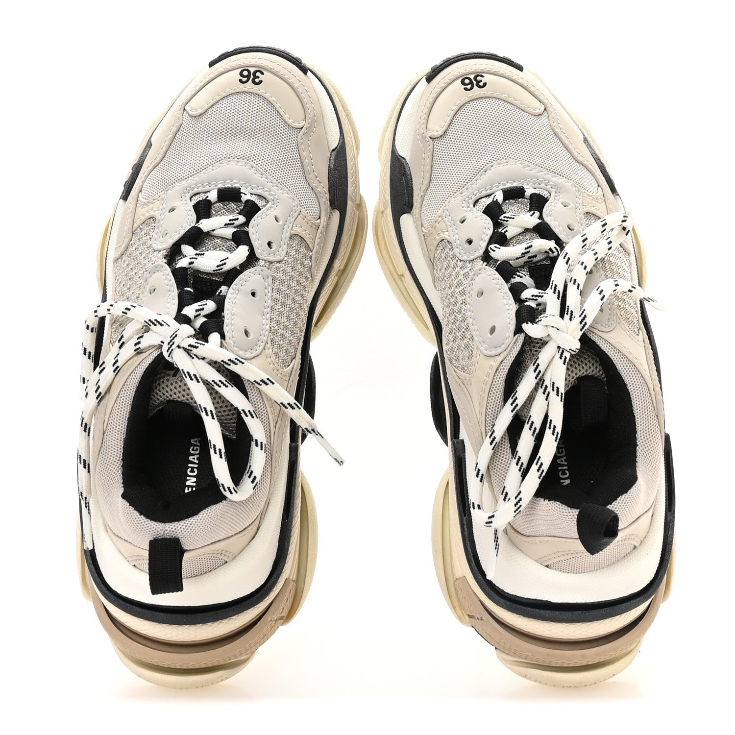 Balenciaga Fabric Mesh Womens Triple S Sneakers 36 Beige Black