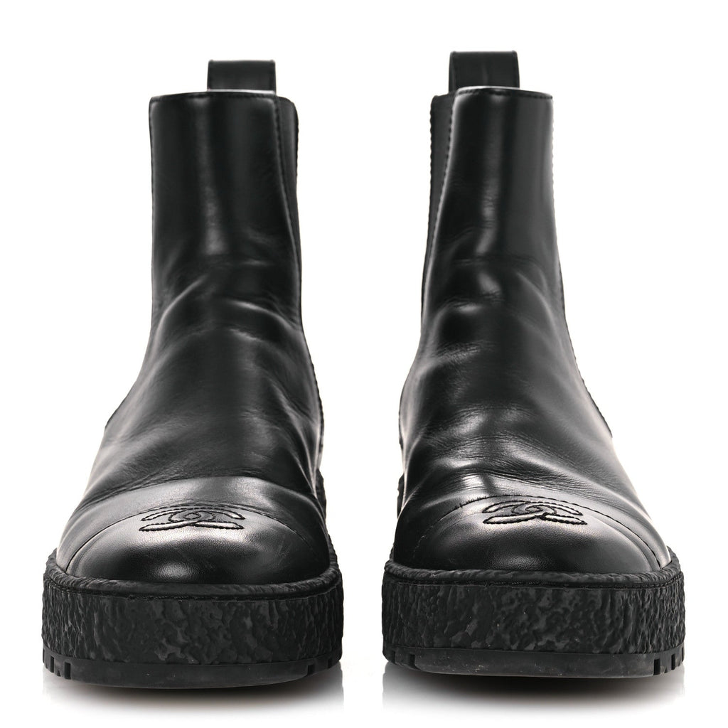 Chanel Calfskin Cap Toe CC Ankle Boots 38 Black