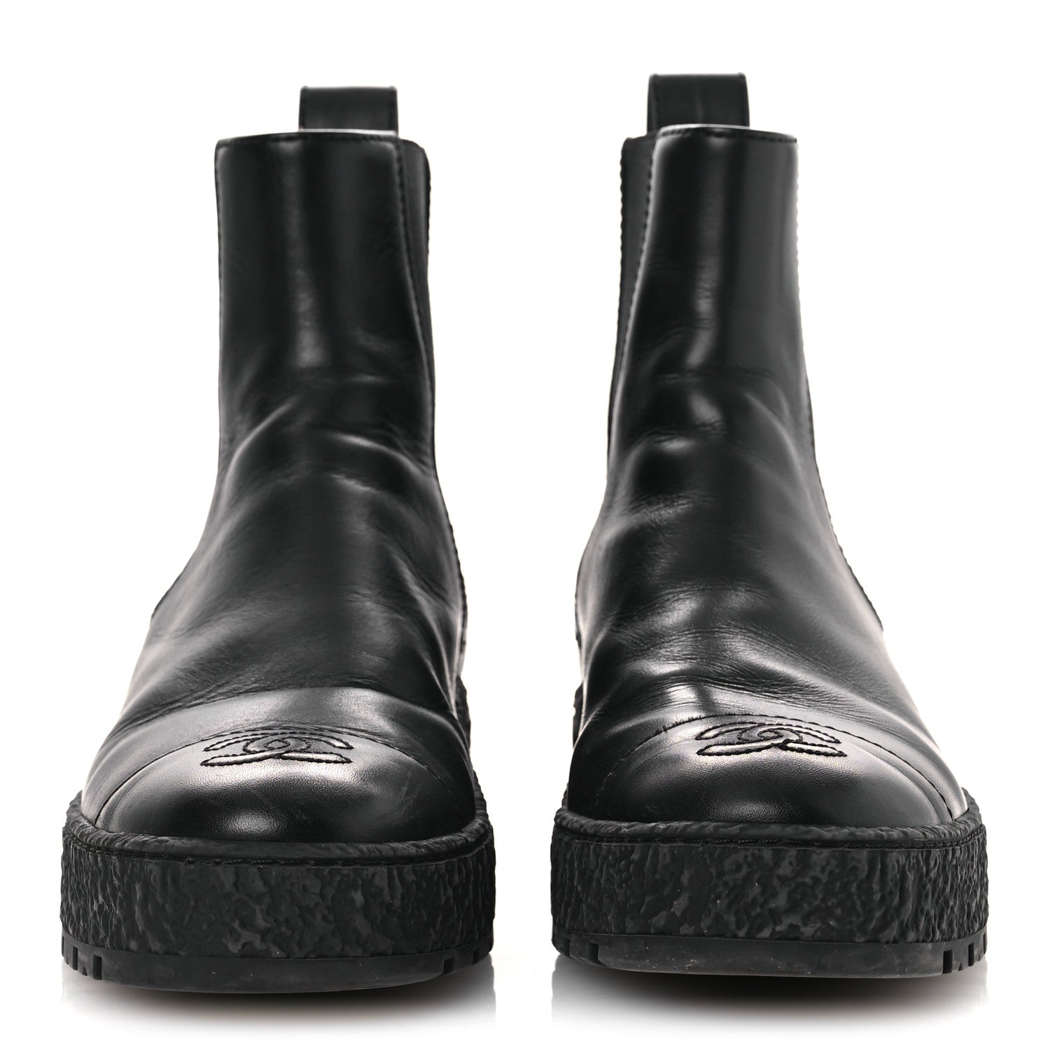 Chanel Calfskin Cap Toe CC Ankle Boots 38 Black