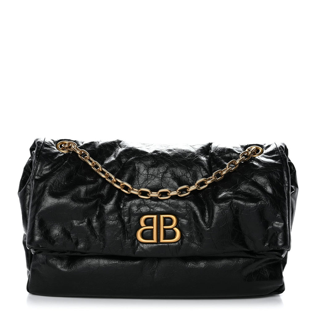 Balenciaga Arena Calfskin Medium Monaco Chain Shoulder Bag Black