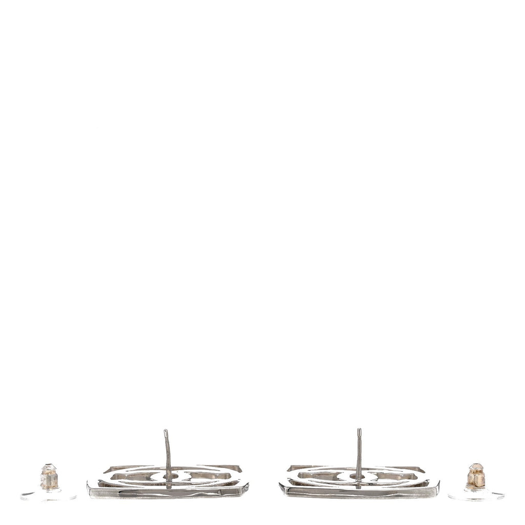 Chanel Metal Square CC Earrings Silver