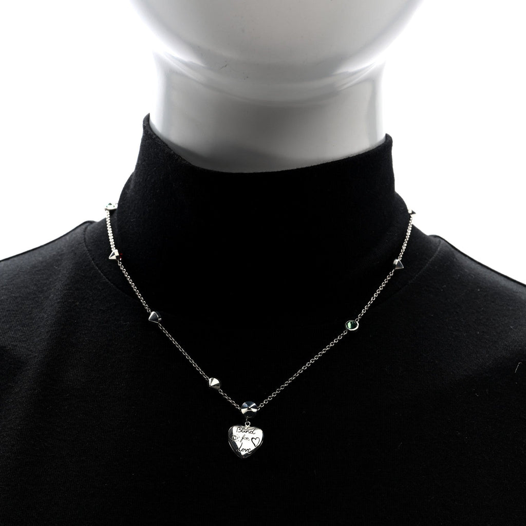 Gucci Sterling Silver Cubic Zirconia Blind For Love Pendant Necklace Pink Blue