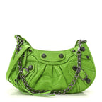 Balenciaga Extra Supple Calfskin Crocodile Embossed Le Cagole Mini Purse With Chain Acid Green