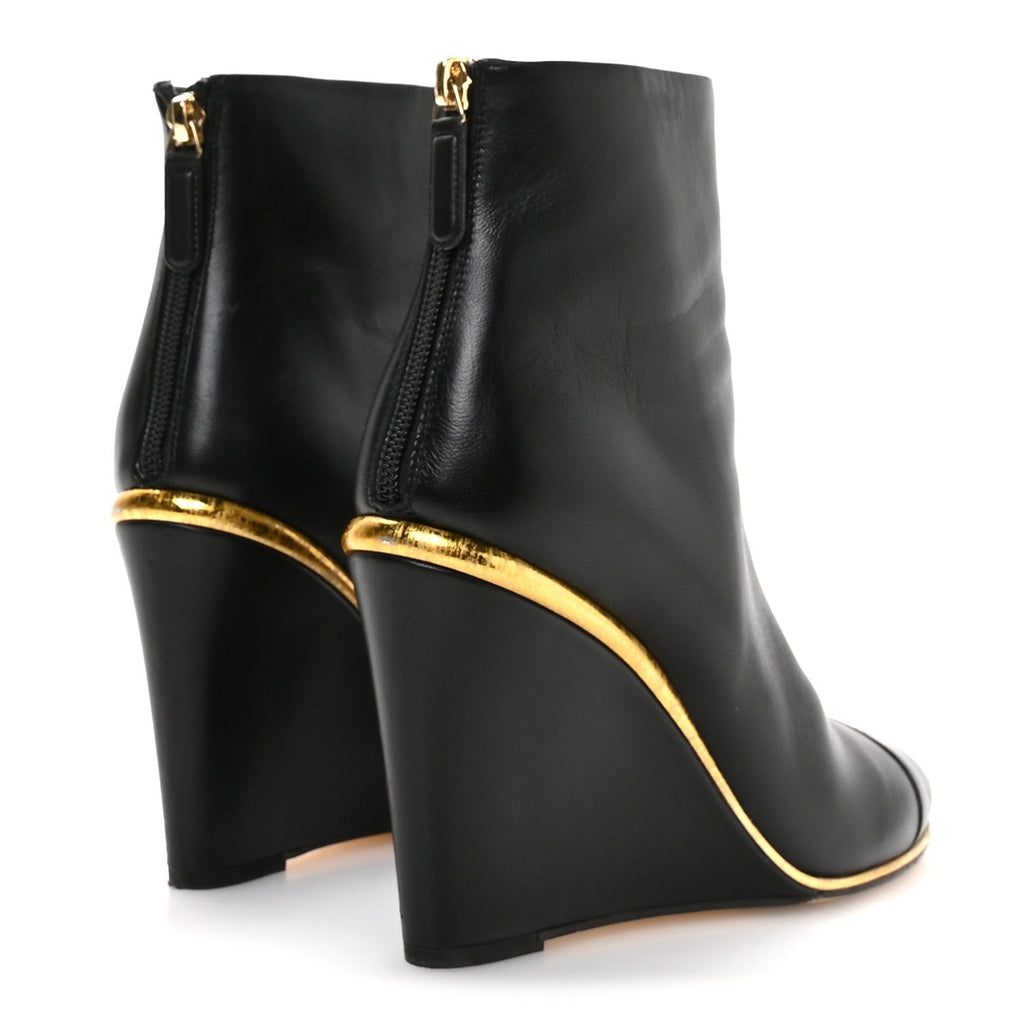 Chanel Lambskin Cap Toe Wedge Ankle Boots 38.5 Black