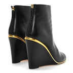 Chanel Lambskin Cap Toe Wedge Ankle Boots 38.5 Black