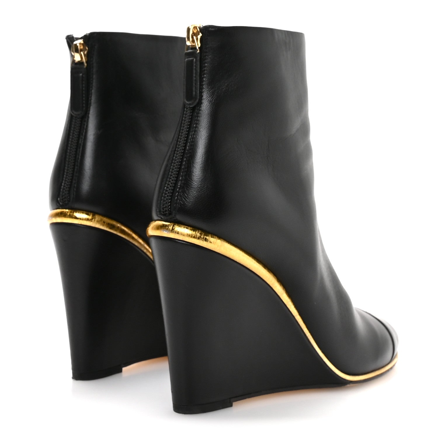 Chanel Lambskin Cap Toe Wedge Ankle Boots 38.5 Black