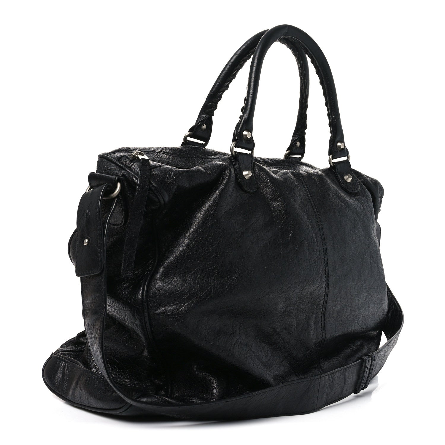 Balenciaga Agneau Classic Silver Hardware Weekender Black