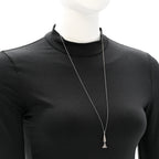 Saint Laurent Brass Triangle Pendant Long Necklace Oxidized Silver