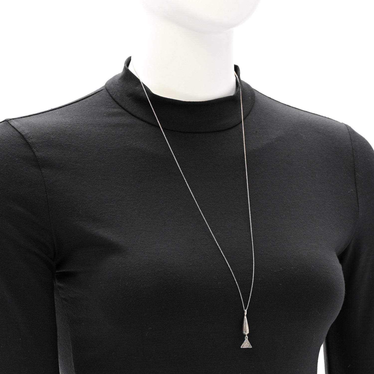 Saint Laurent Brass Triangle Pendant Long Necklace Oxidized Silver