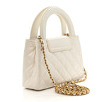 Chanel Shiny Aged Calfskin Quilted Nano Kelly Shopper White