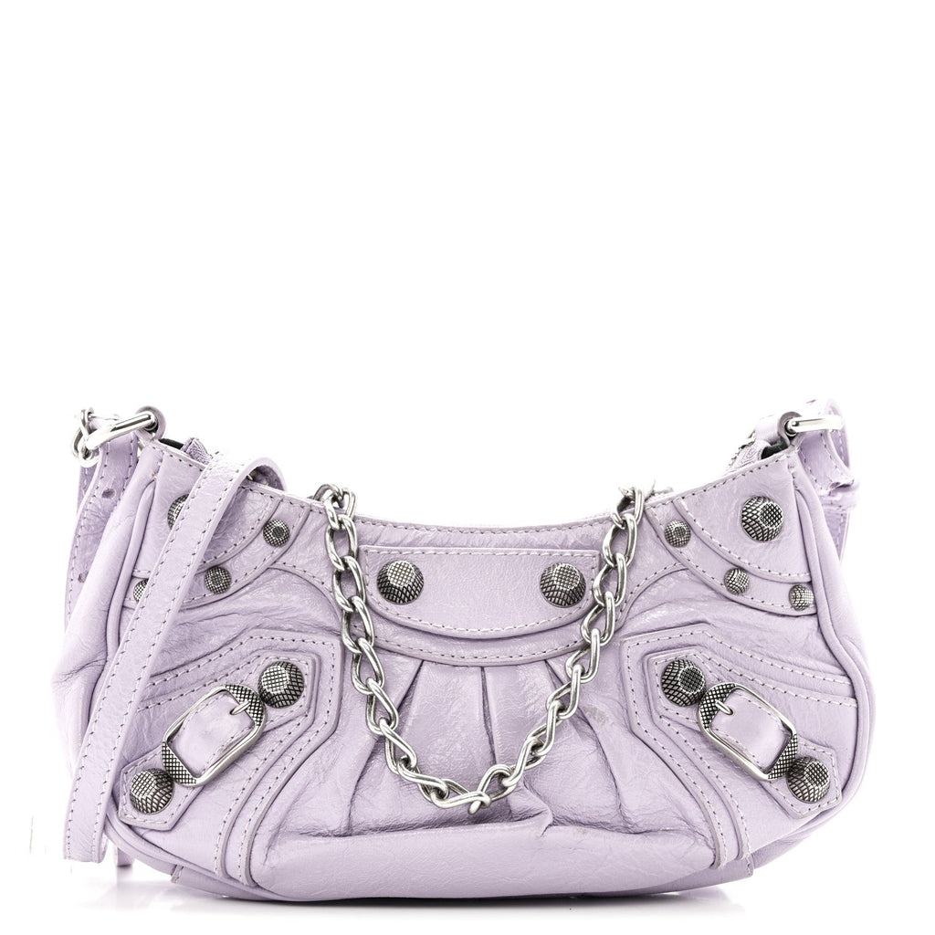 Balenciaga Agneau Arena Le Cagole Mini Purse With Chain Lilac