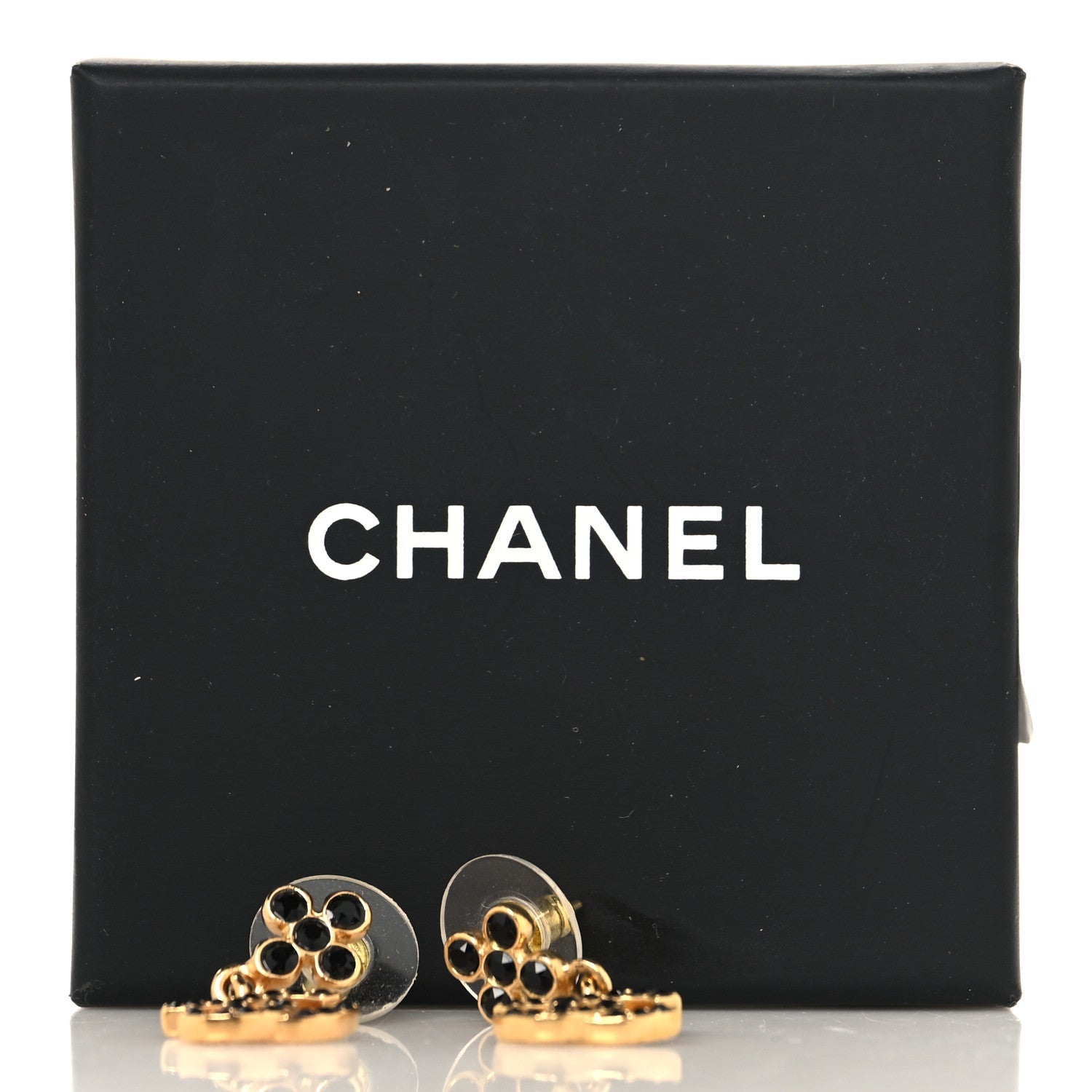 Chanel Crystal CC Drop Earrings Gold Black