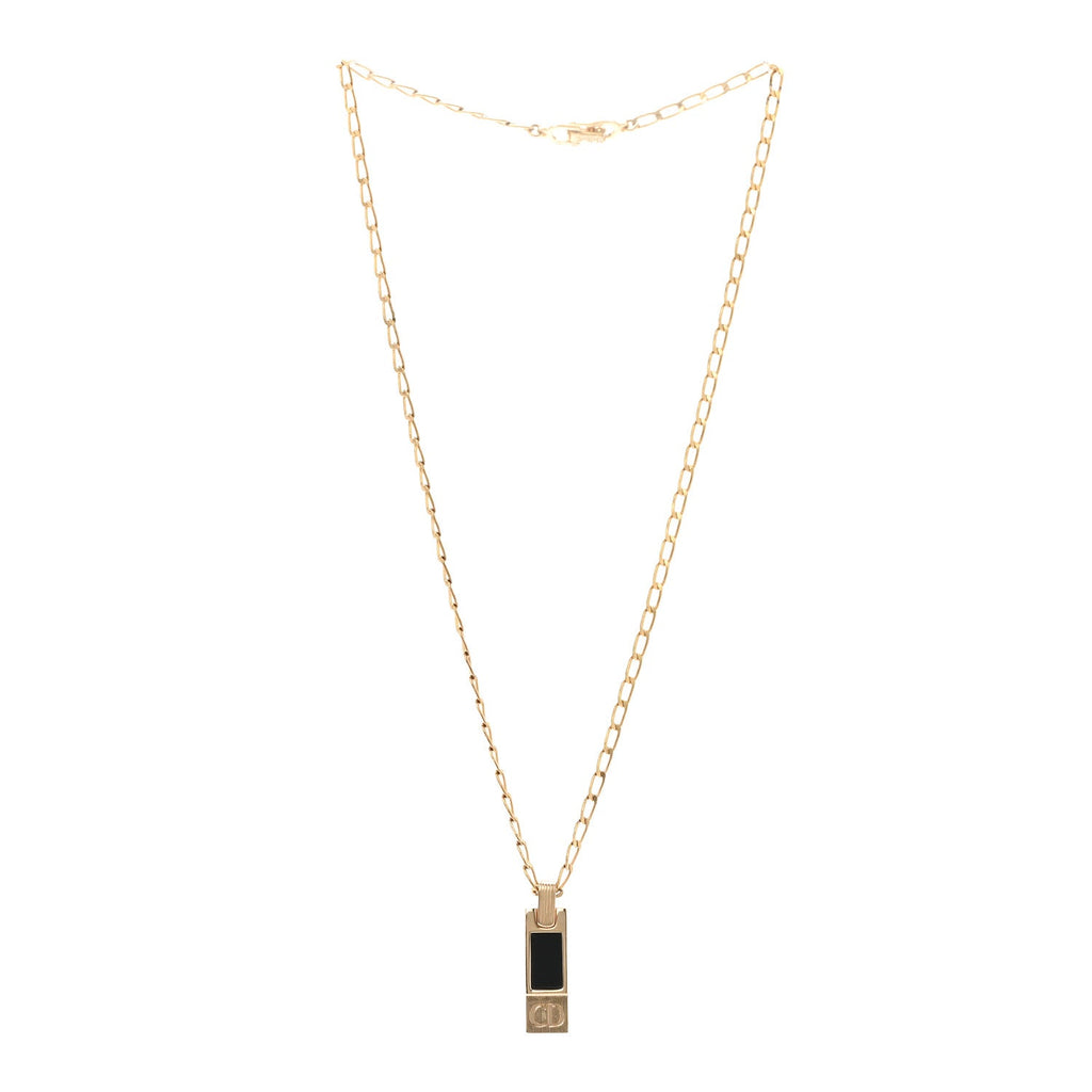 Christian Dior Metal CD Bar Necklace Gold Black