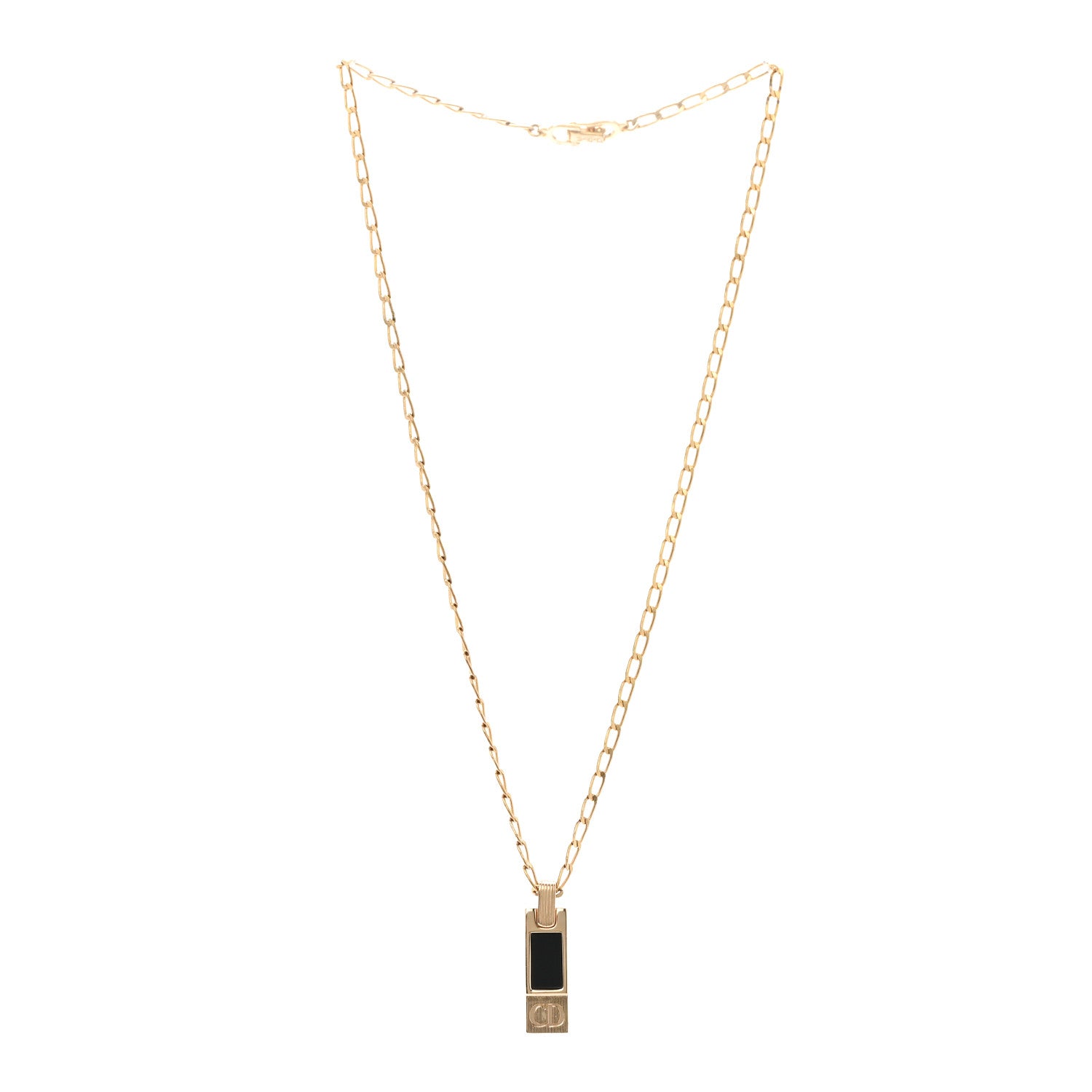 Christian Dior Metal CD Bar Necklace Gold Black