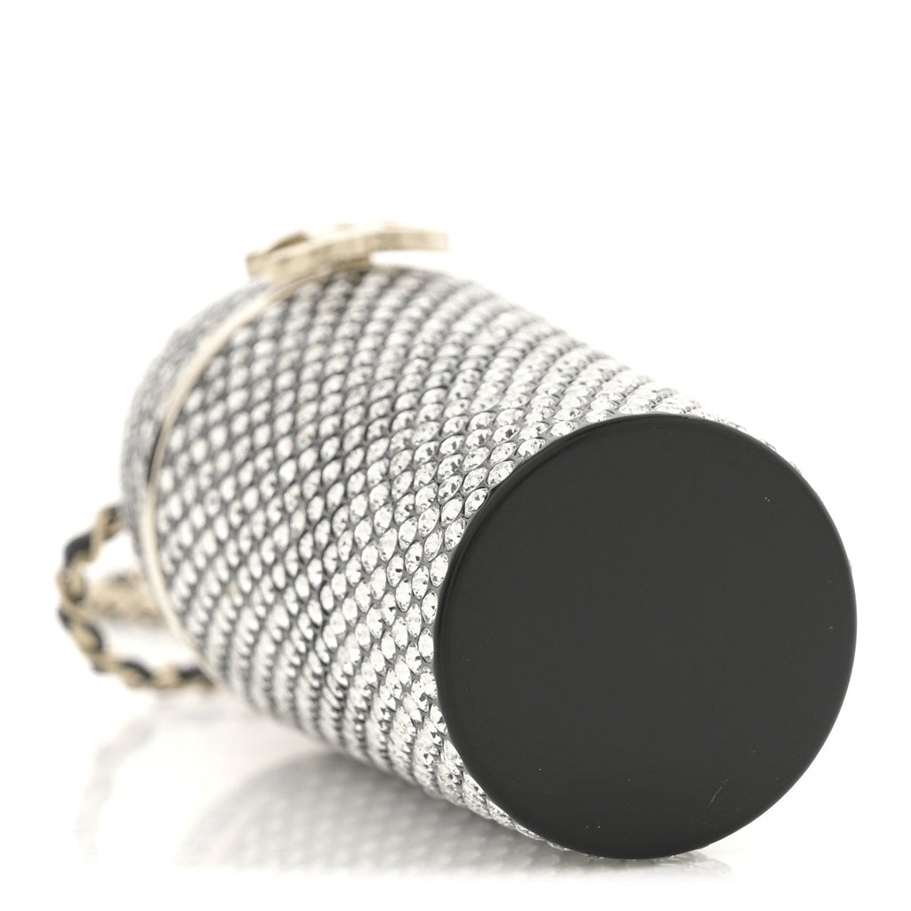Chanel Metal Resin Lambskin Crystal Lipstick Case Long Necklace On Chain Silver Black Gold