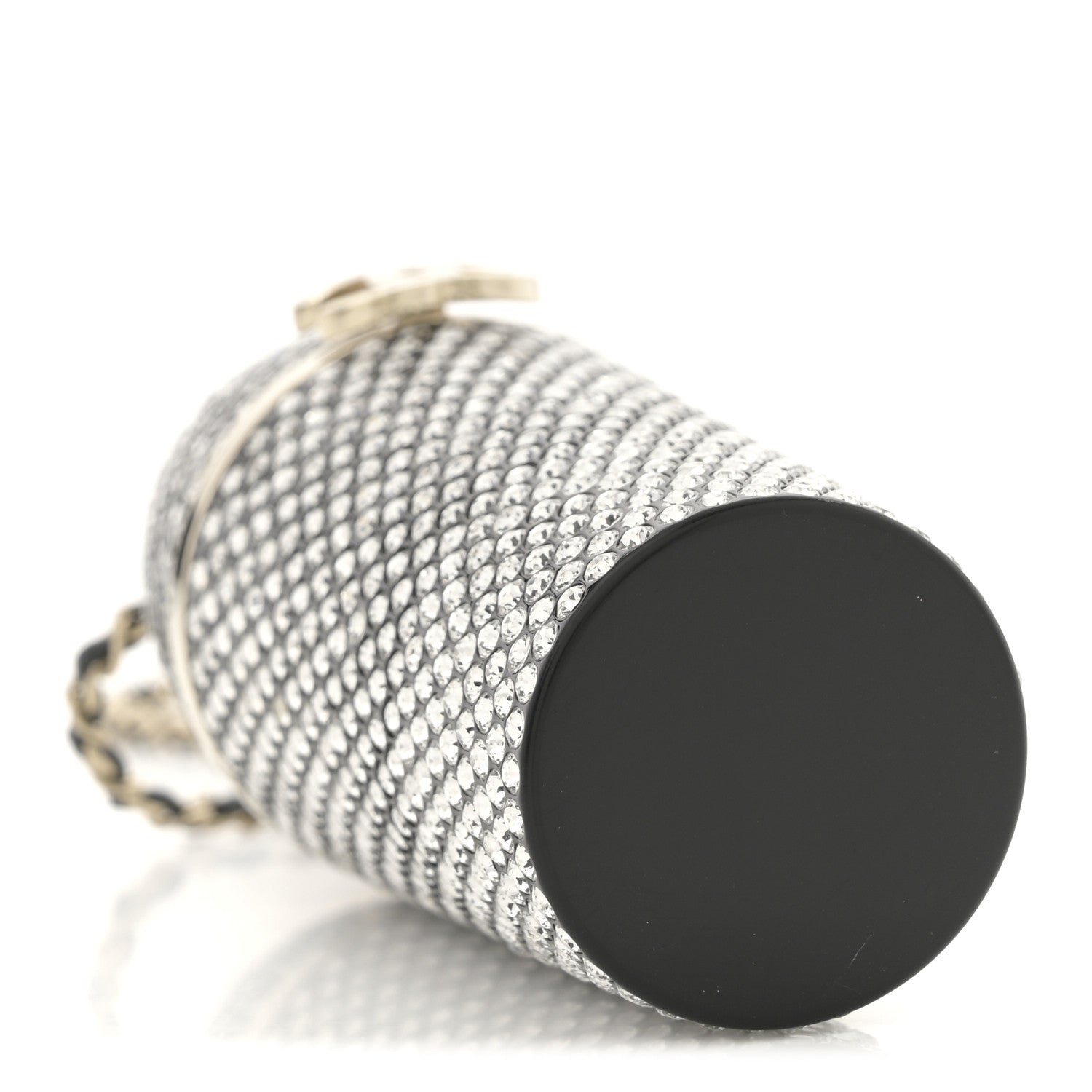Chanel Metal Resin Lambskin Crystal Lipstick Case Long Necklace On Chain Silver Black Gold