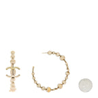 Chanel Metal Bead CC Hoop Earrings Gold