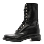Chanel Calfskin Lace Up Combat Boots  39.5 Black