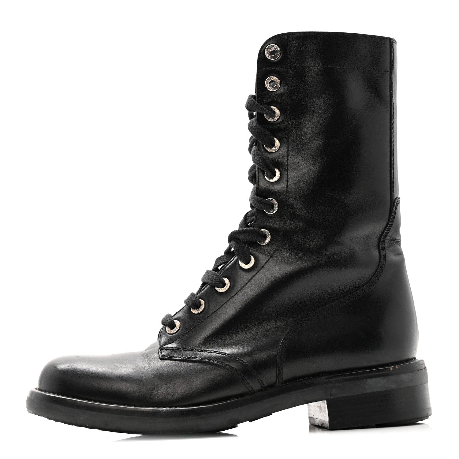 Chanel Calfskin Lace Up Combat Boots  39.5 Black