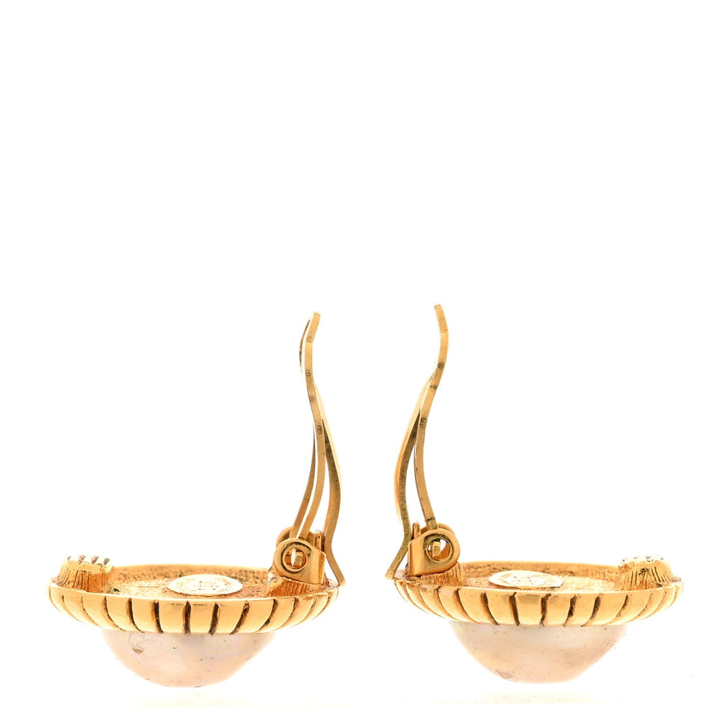 Chanel Pearl Round Clip On Earrings Gold