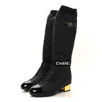 Chanel Mixed Fibers Lambskin Patent Calfskin Convertible High Boots 38.5 Black