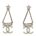 Chanel Crystal Star Drop CC Earrings Gold